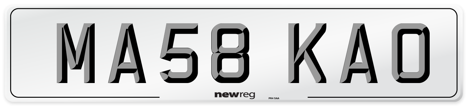 MA58 KAO Number Plate from New Reg